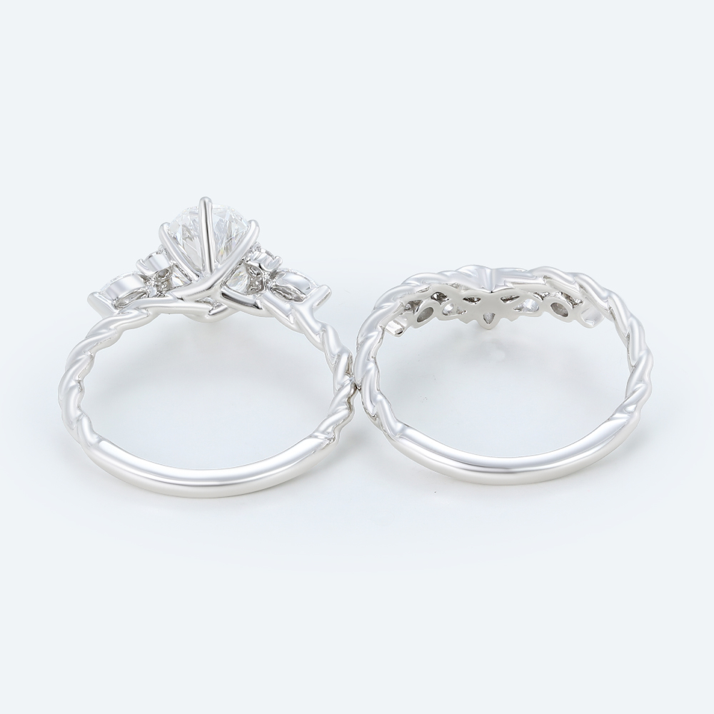 Oval Cut Lab Diamond Twisted Filigree Ring Set | White Gold