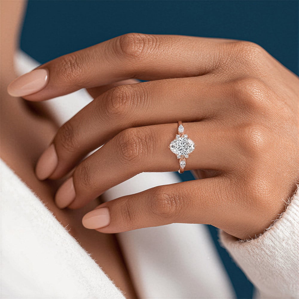 Oval 1.5ct Lab Diamond Ring Unique 6-Prong Engagement Rings in Yellow Gold