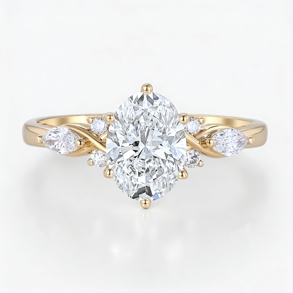 Oval 1.5ct Lab Diamond Ring Unique 6-Prong Engagement Rings in Yellow Gold