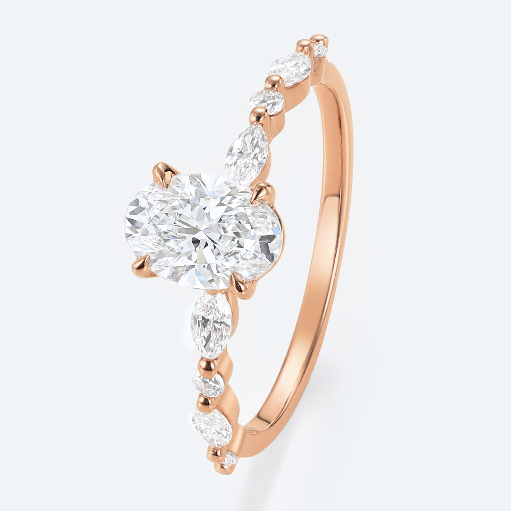 Rose Gold Oval Cut 1.5CT Lab Grown Diamond Half Eternity Engagement Ring
