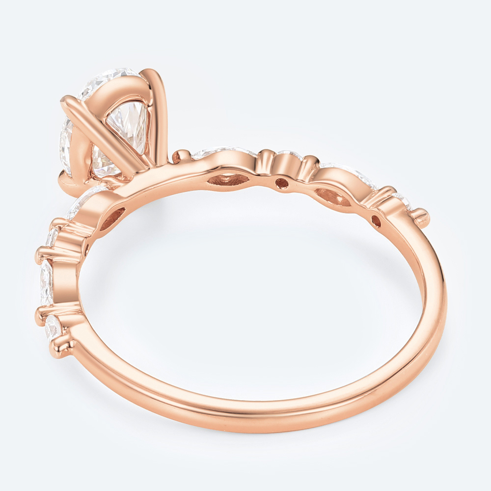 Rose Gold Oval Cut 1.5CT Lab Grown Diamond Half Eternity Engagement Ring