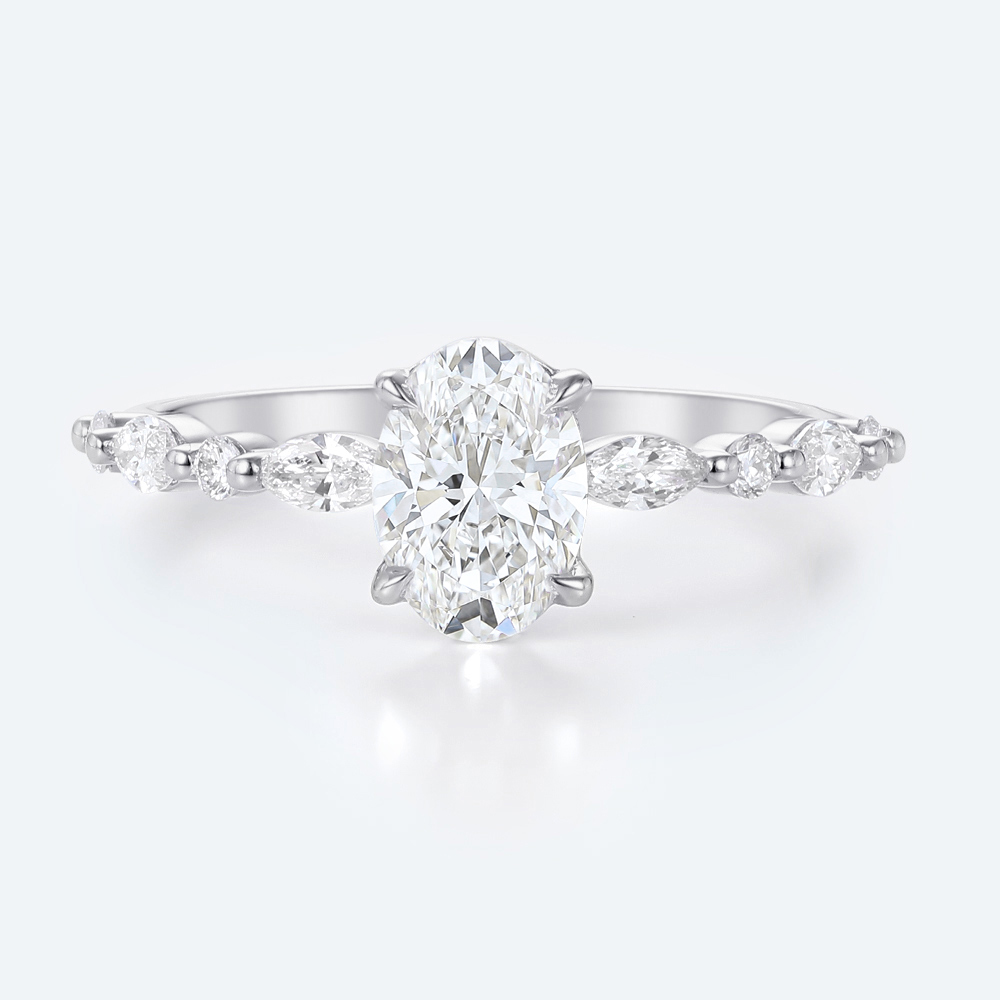 White Gold Oval Cut 1.5CT Lab Grown Diamond Half Eternity Engagement Ring