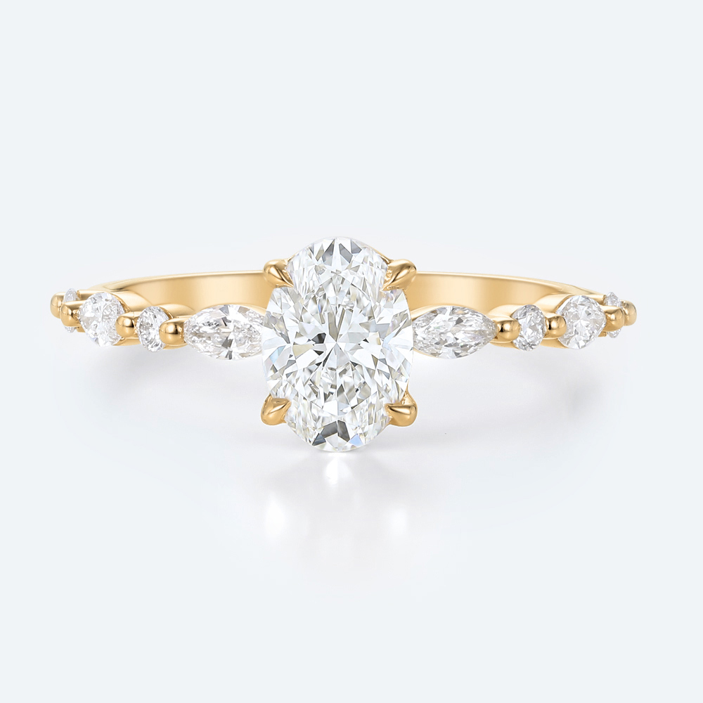 Yellow Gold Oval Cut 1.5CT Lab Grown Diamond Half Eternity Engagement Ring