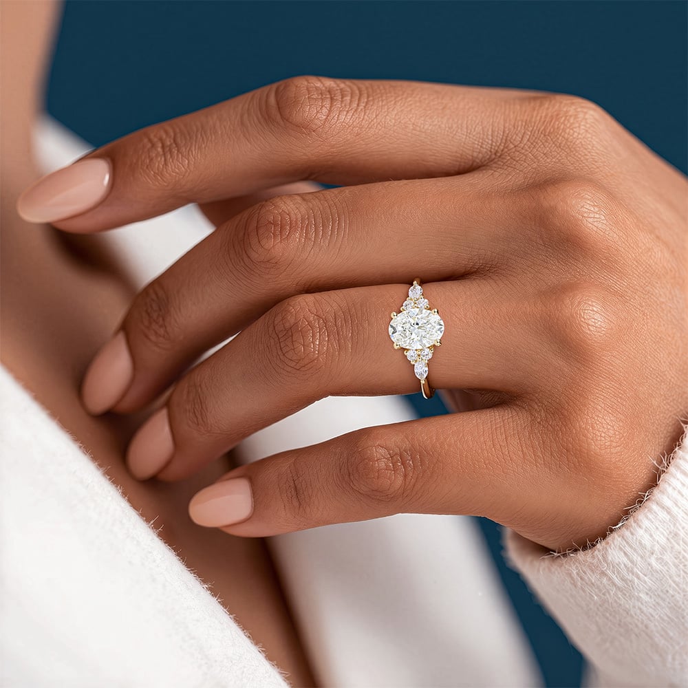 Yellow Gold Oval Lab Grown Diamond Rings​ 1.5ct Vintage 4-Prong Engagement Ring