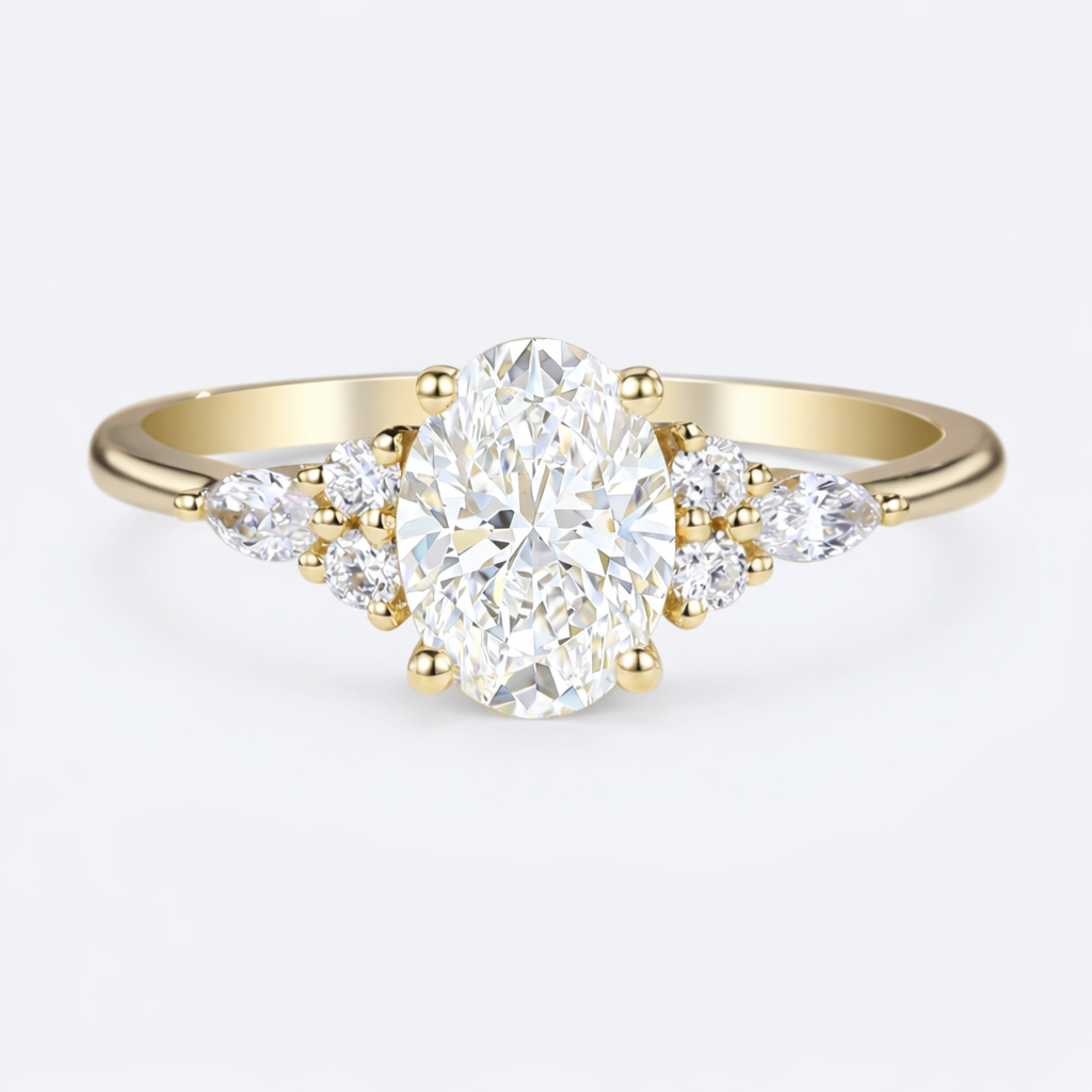 Yellow Gold Oval Lab Grown Diamond Rings 1.5ct Vintage 4-Prong Engagement Ring