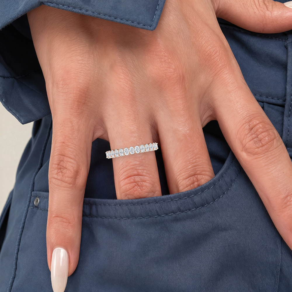 Oval Cut Lab Grown Diamond Wedding Bands Half Eternity Stacked Wedding Rings