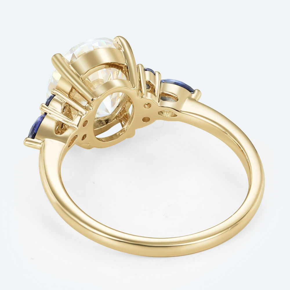 3ct Oval Engagement Rings Lab Grown Diamonds with Sapphire Accents 4-Prong Engagement Ring in Yellow Gold