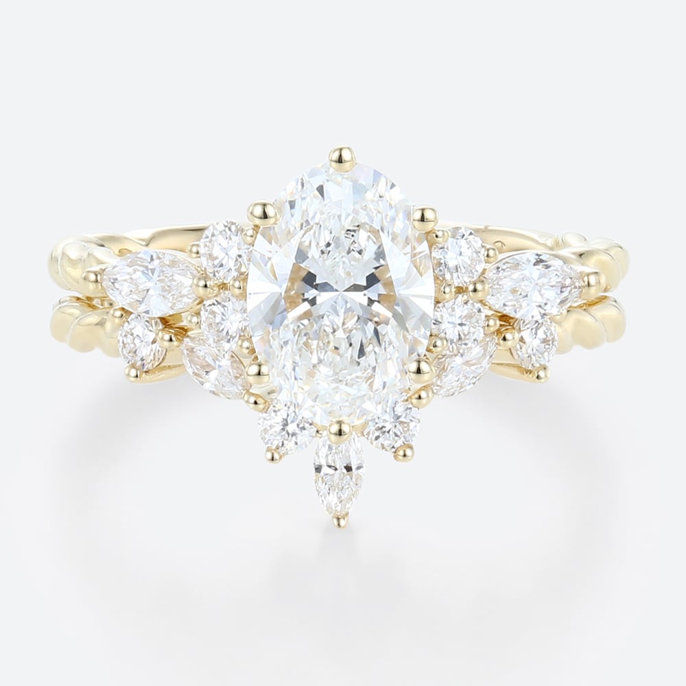 Oval Engagement Ring and Wedding Band Set Lab Grown Diamond Ring
