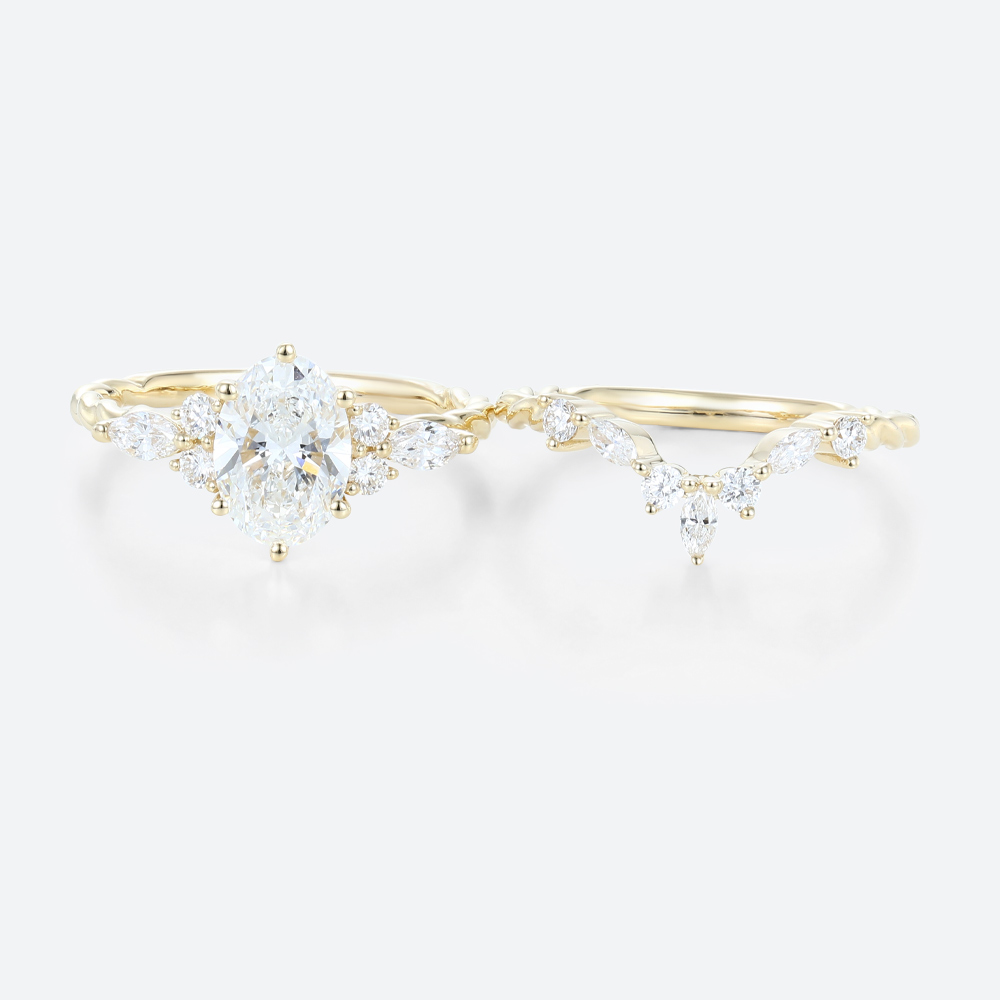 Oval Engagement Ring and Wedding Band Set Lab Grown Diamond Ring