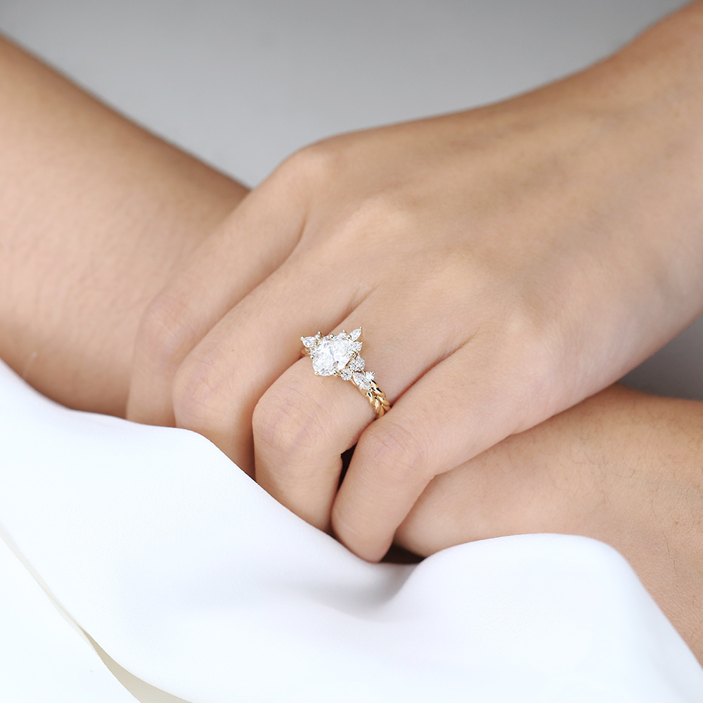 Oval Engagement Ring and Wedding Band Set Lab Grown Diamond Ring