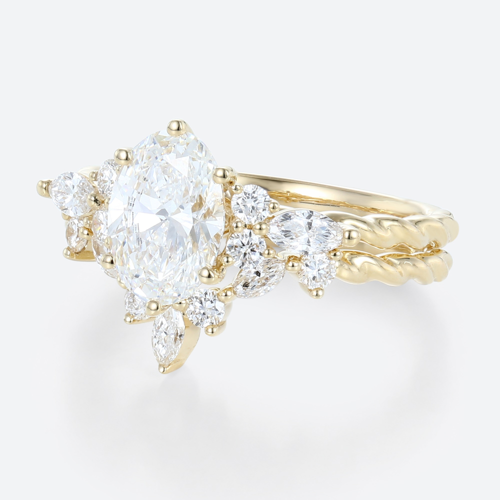 Oval Engagement Ring and Wedding Band Set Lab Grown Diamond Ring