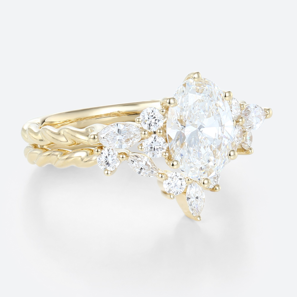 Oval Engagement Ring and Wedding Band Set Lab Grown Diamond Ring