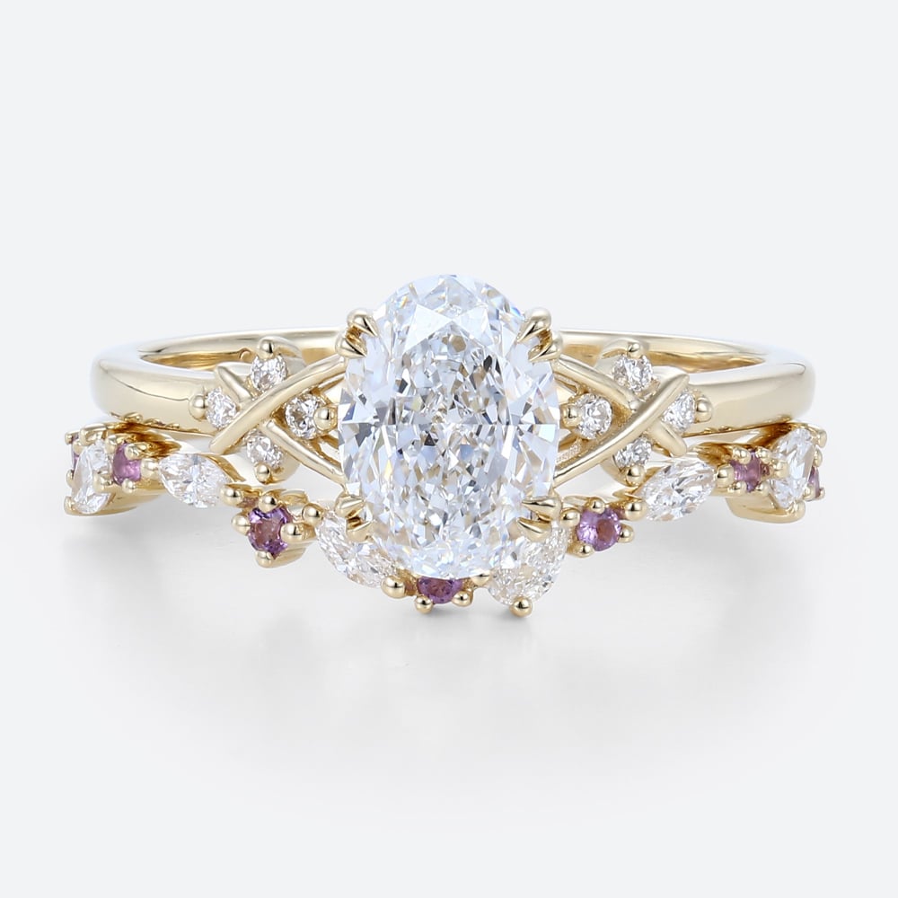 Stacking Ring Set Oval Shaped Lab Created Diamond Wedding Ring Sets