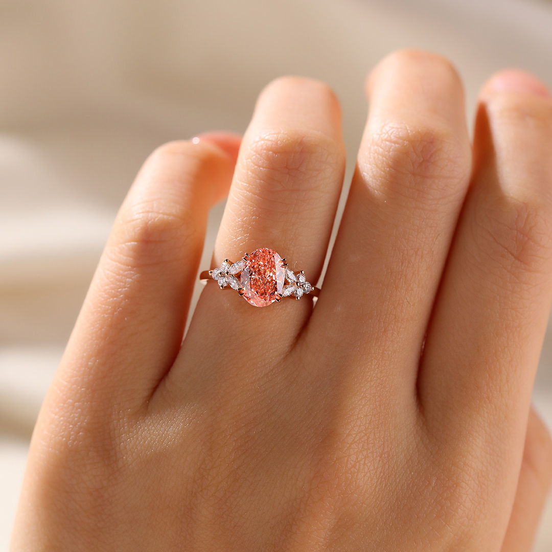 Oval Cut Lab Pink Diamond Ring