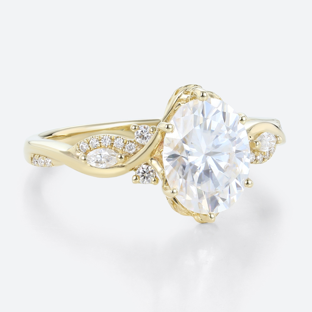 Yellow Gold 2ct Oval Cut Moissanite Promise Ring​ Bypass Engagement Rings Vine Bridal Ring