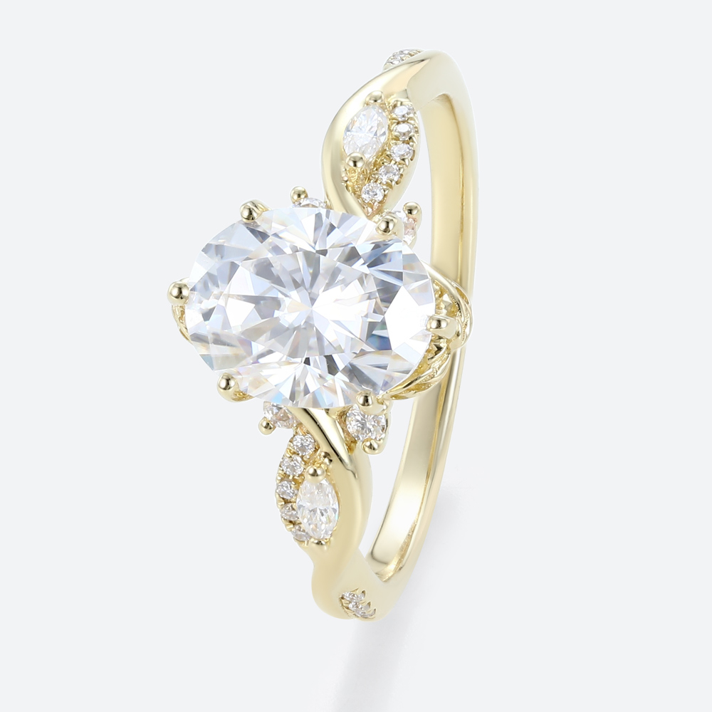 Yellow Gold 2ct Oval Cut Moissanite Promise Ring​ Bypass Engagement Rings Vine Bridal Ring