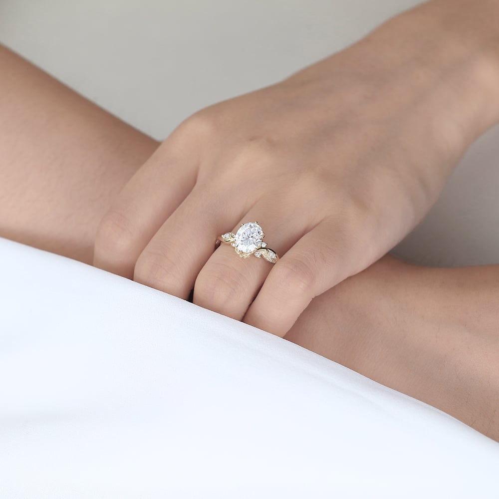 Yellow Gold 2ct Oval Cut Moissanite Promise Ring​ Bypass Engagement Rings Vine Bridal Ring