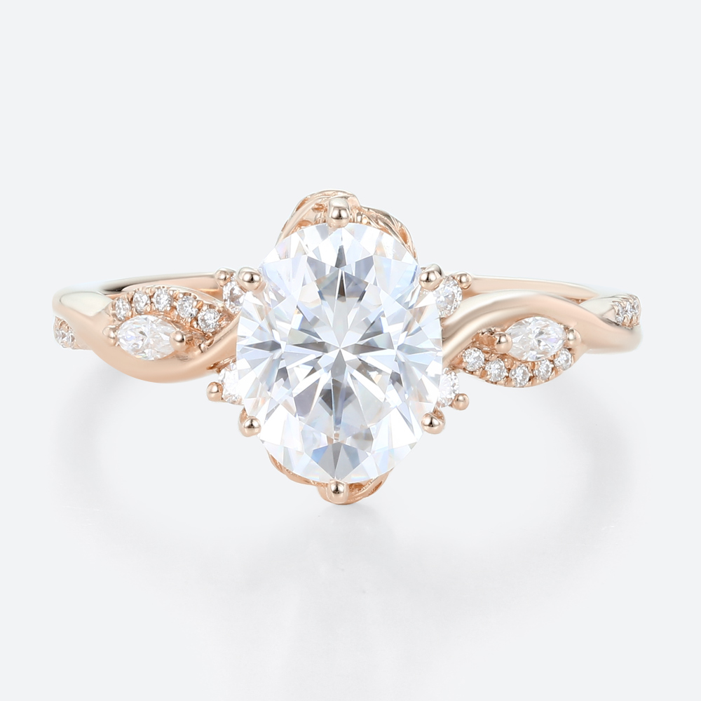 Rose Gold 2ct Oval Cut Moissanite Promise Ring​ Bypass Engagement Rings Vine Bridal Ring