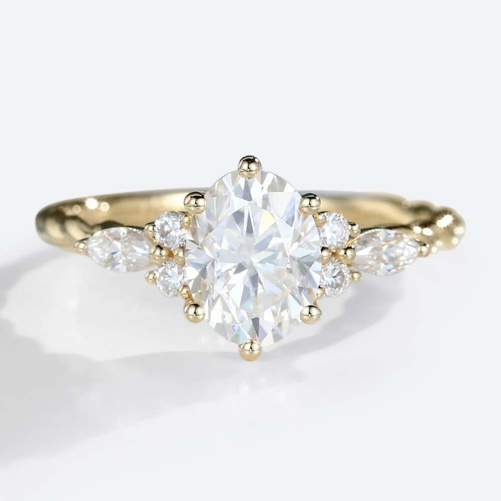 1ct Moissanite Oval Engagement Rings Twisted Ladies Yellow Gold Rings