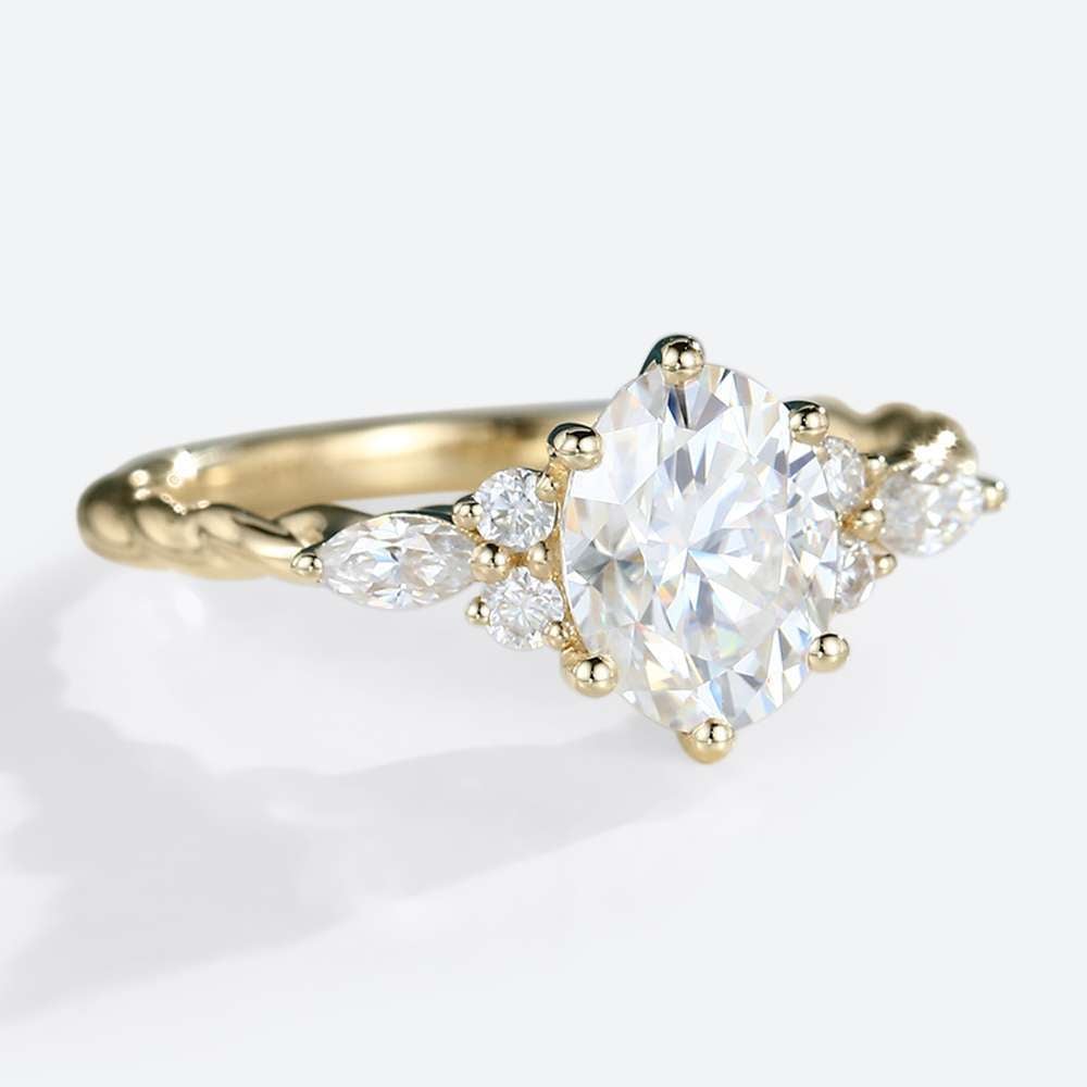 1ct Moissanite Oval Engagement Rings Twisted Ladies Yellow Gold Rings