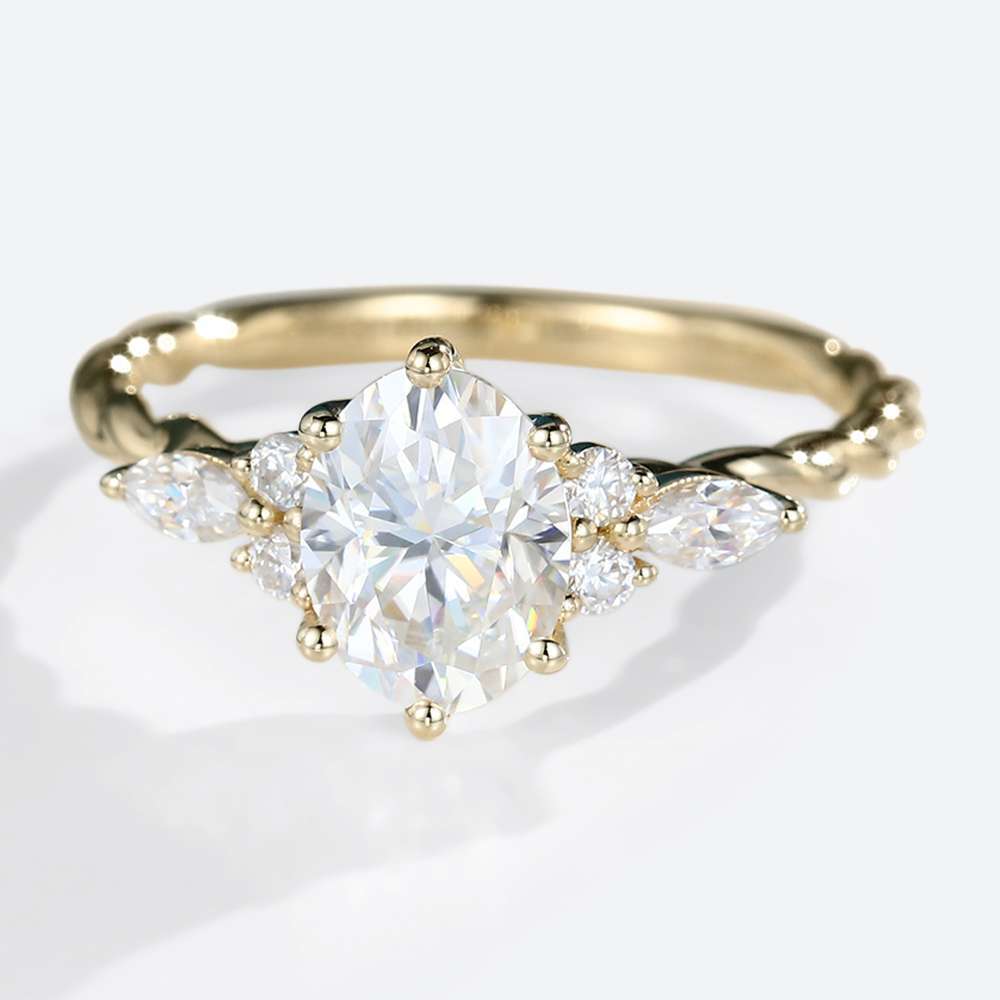 1ct Moissanite Oval Engagement Rings Twisted Ladies Yellow Gold Rings