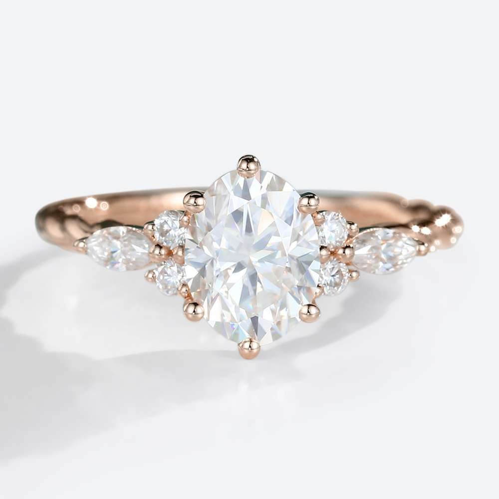 1ct Moissanite Oval Engagement Rings Twisted Ladies Rose Gold Rings