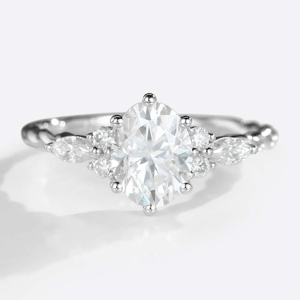 1ct Moissanite Oval Engagement Rings Twisted Ladies White Gold Rings
