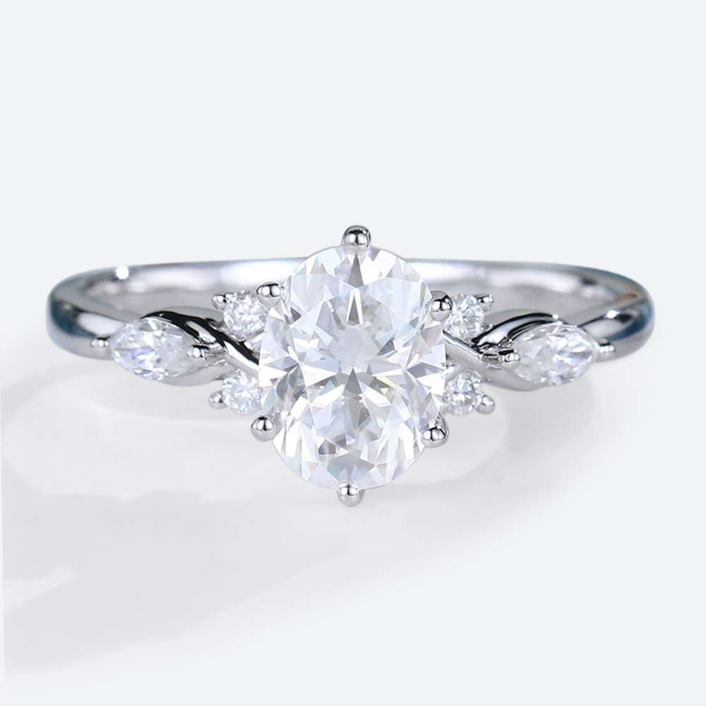 Moissanite Oval Ring Classic White Gold Oval Engagement Rings