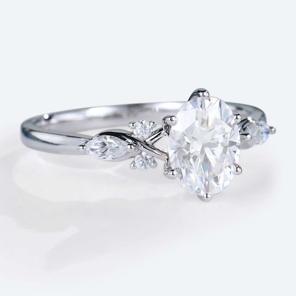 Moissanite Oval Ring Classic White Gold Oval Engagement Rings