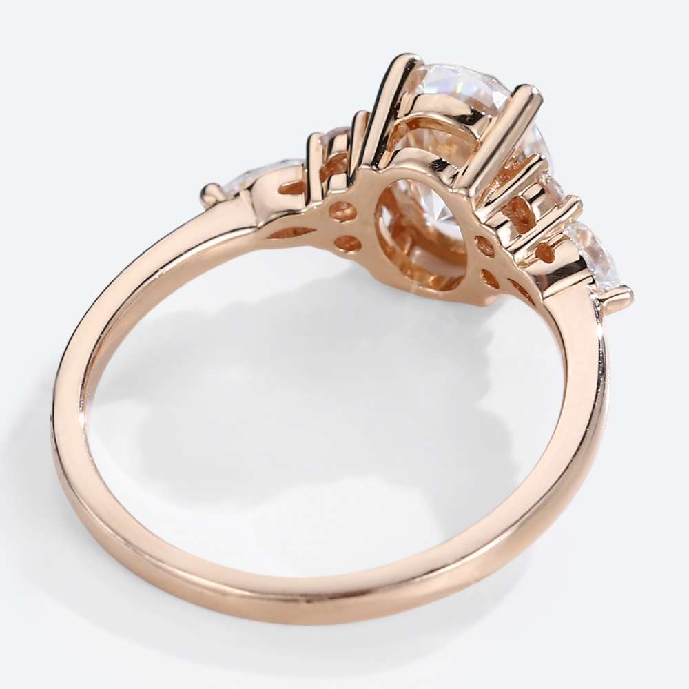 Rose Gold Oval Cut Moissanite Cluster Engagement Ring Modern Bridal Rings