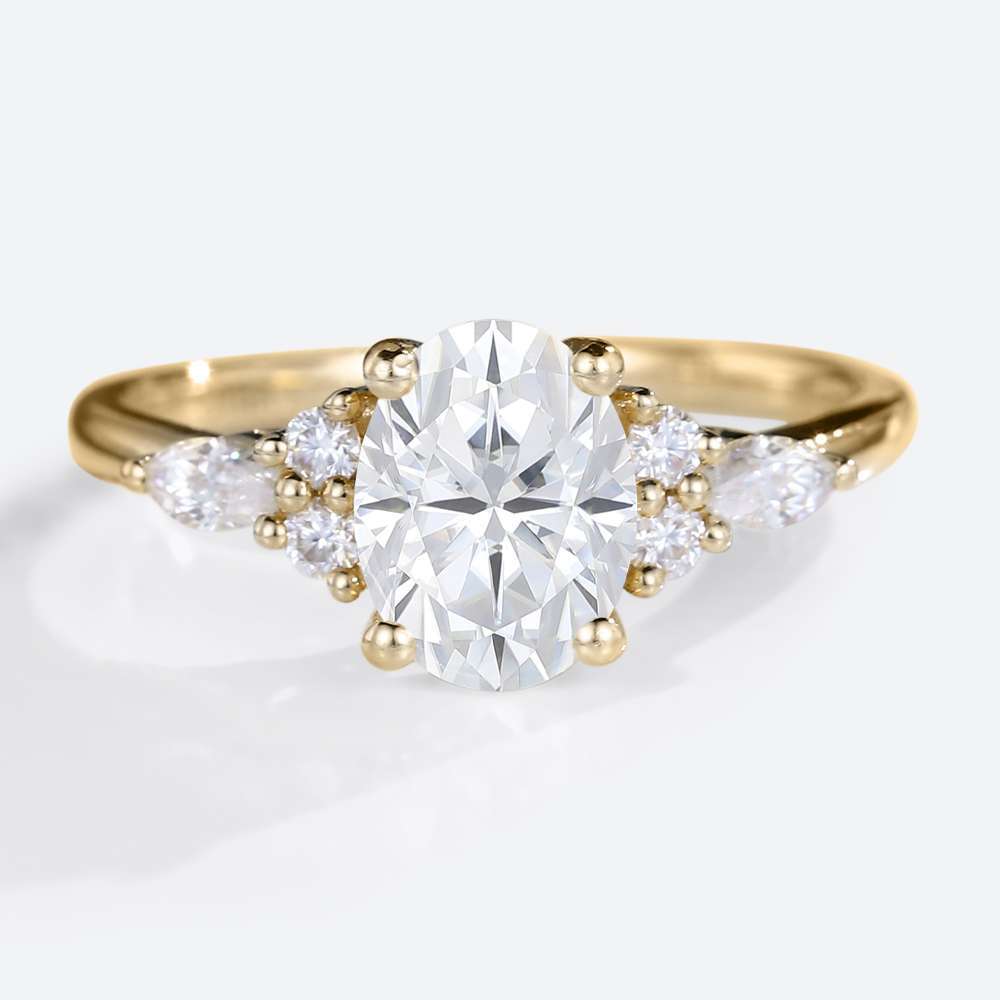 Rose Gold Oval Cut Moissanite Cluster Engagement Ring Modern Bridal Rings