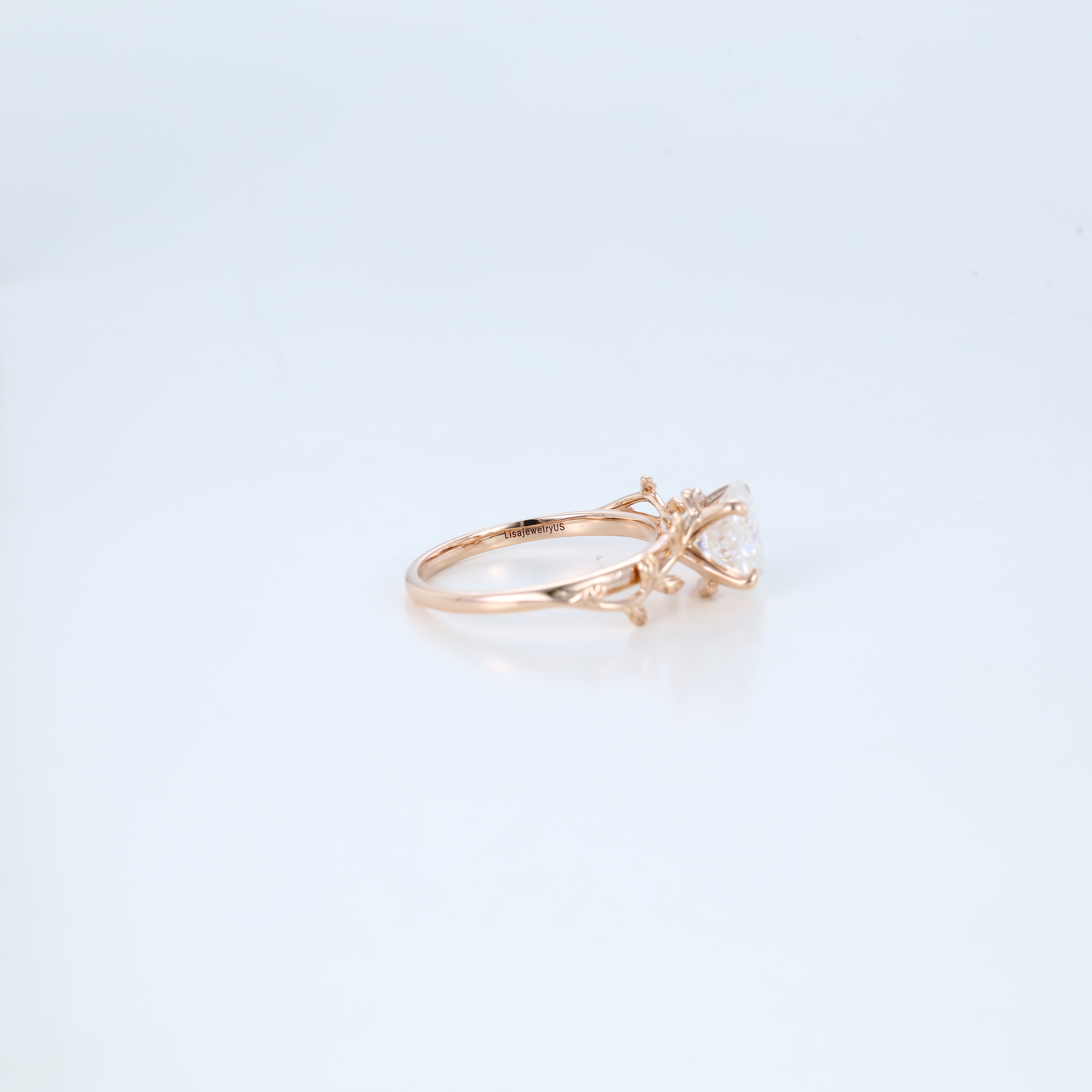 Oval Moissanite Promise Ring Solitaire Vine & Leaf Engagement Rings in Rose Gold