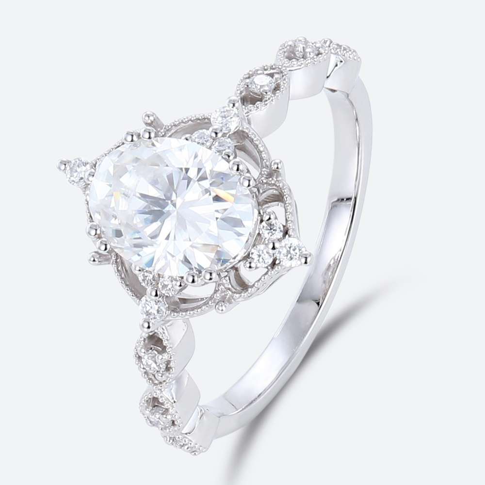 Oval Moissanite Engagement Ring Hollow Design Bridal Rings