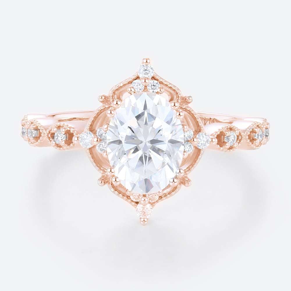 Oval Moissanite Engagement Ring Hollow Design Bridal Rings