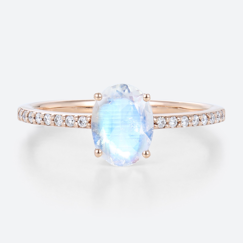 Simple Stacked Moonstone Wedding Rings Pave Diamond Ring Band