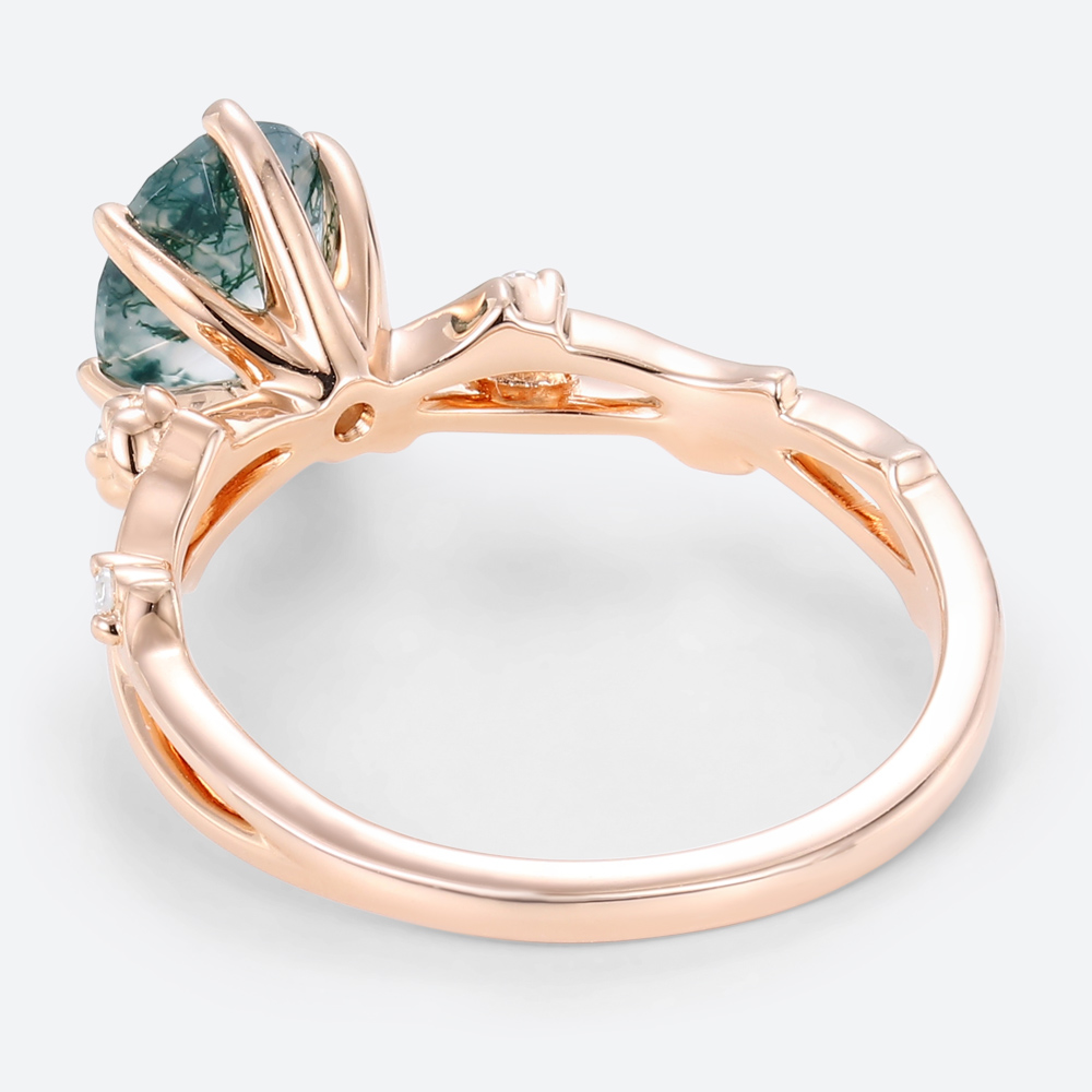Moss Agate Band Ring 1 Carat Oval Engagement Ring Nature Inspired