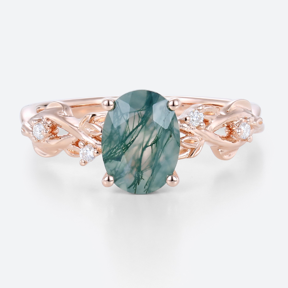 Oval Promise Rings Moss Agate Wedding Band Nature Inspired Rings
