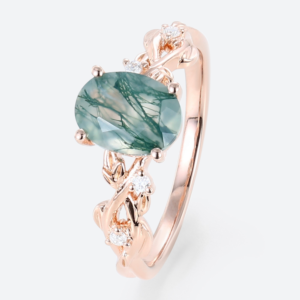 Oval Promise Rings Moss Agate Wedding Band Nature Inspired Rings