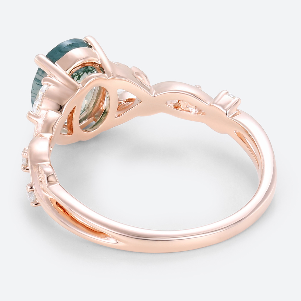 Oval Promise Rings Moss Agate Wedding Band Nature Inspired Rings