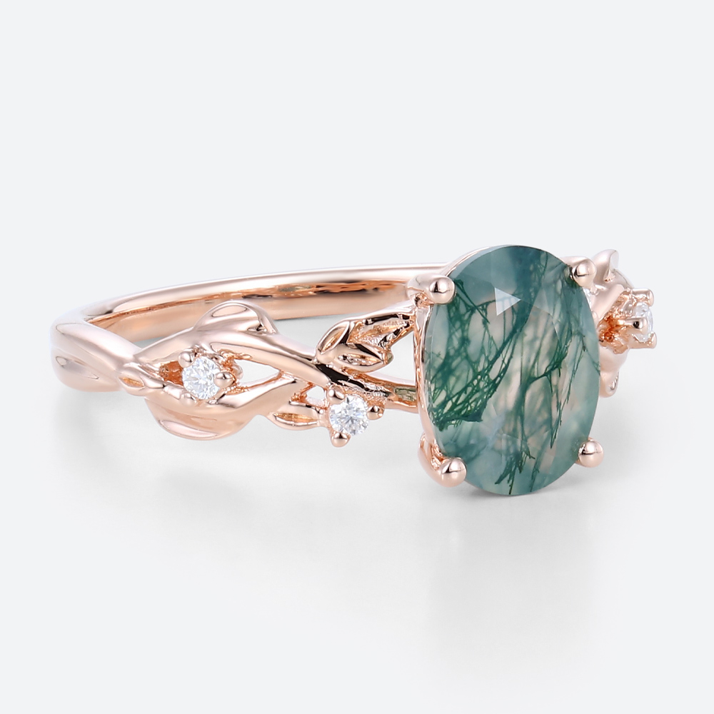 Oval Promise Rings Moss Agate Wedding Band Nature Inspired Rings