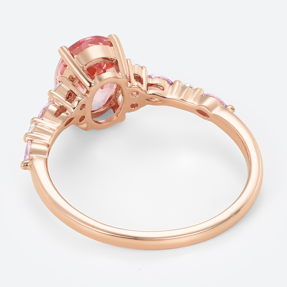 1.8ct Oval Pink Sapphire Engagement Ring with Moissanite Accents Timeless Bridal Ring in Rose Gold