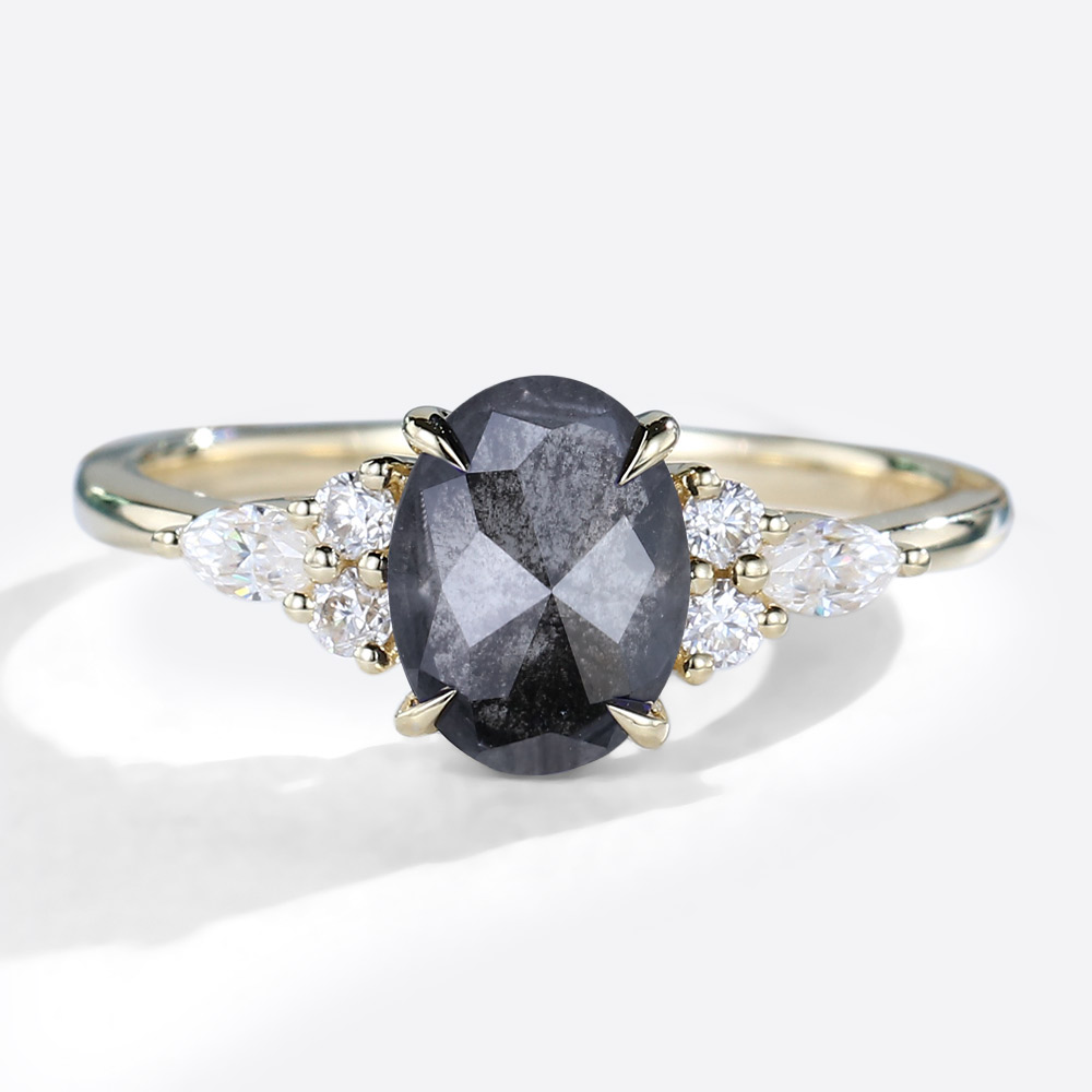 Gold Wedding Rings for Women Salt & Pepper Diamond Ring Cluster Bridal Ring