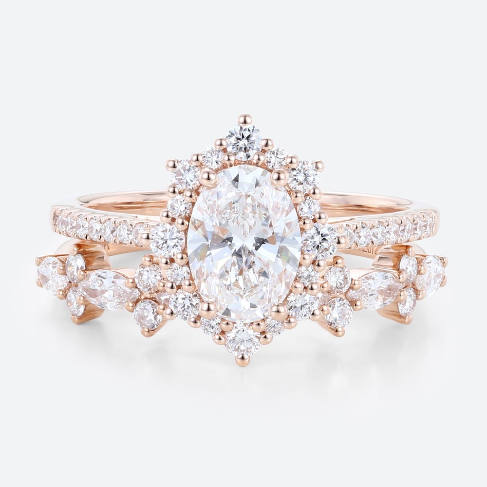 Oval Halo Engagement Rings Lab Diamonds Unique Bridal Ring Sets