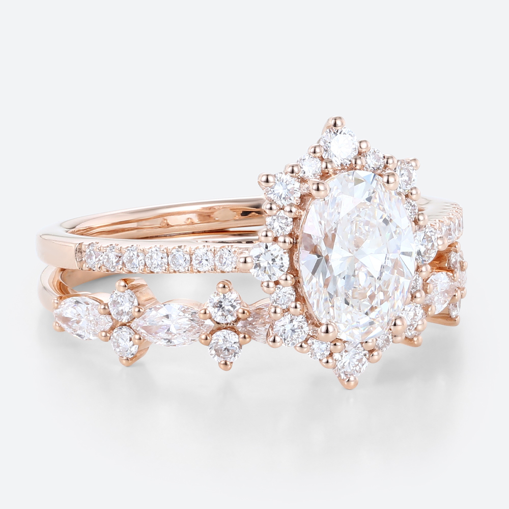 Oval Halo Engagement Rings Lab Diamonds Unique Bridal Ring Sets