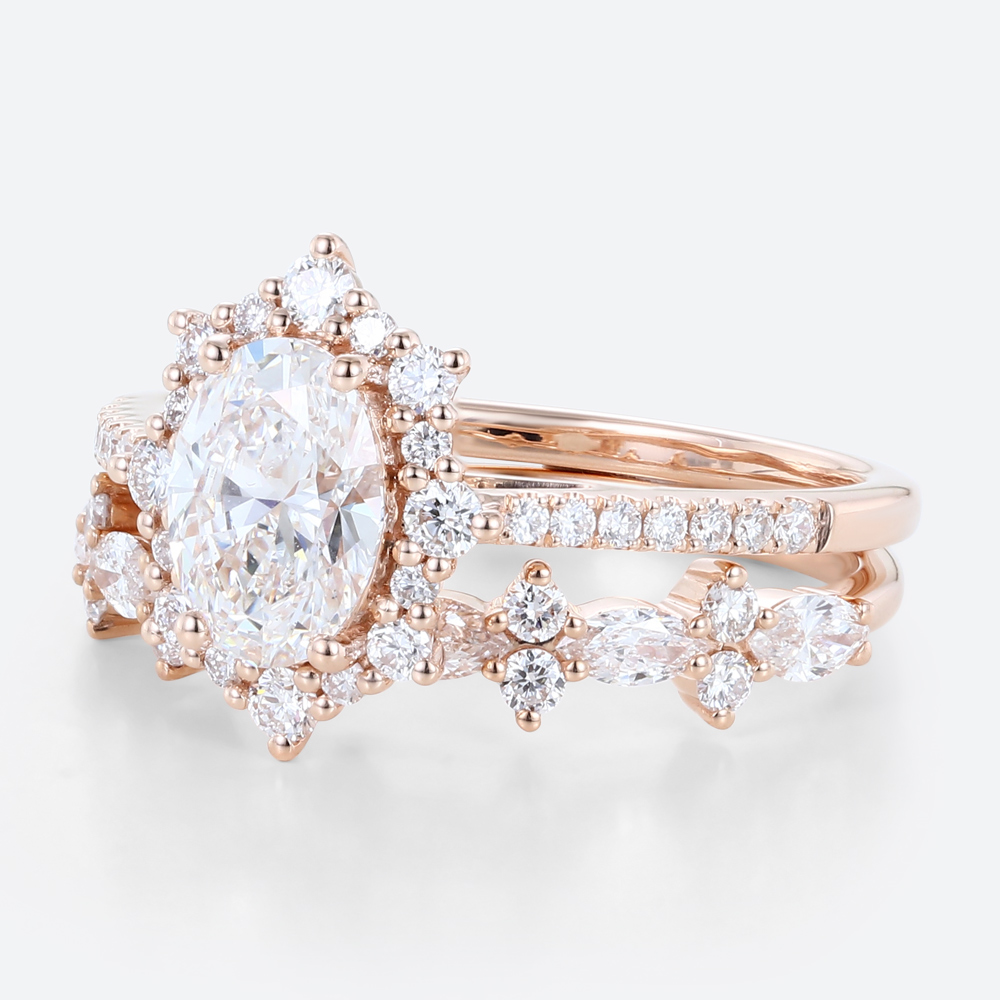 Oval Halo Engagement Rings Lab Diamonds Unique Bridal Ring Sets