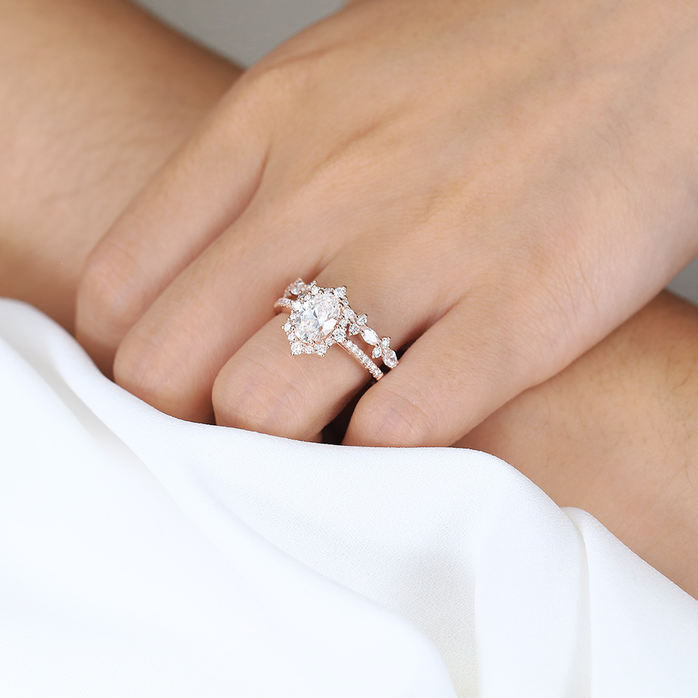 Oval Halo Engagement Rings Lab Diamonds Unique Bridal Ring Sets