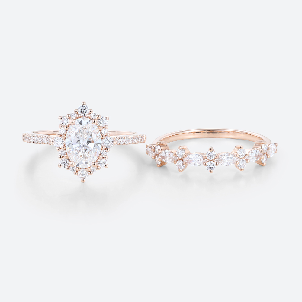 Oval Halo Engagement Rings Lab Diamonds Unique Bridal Ring Sets