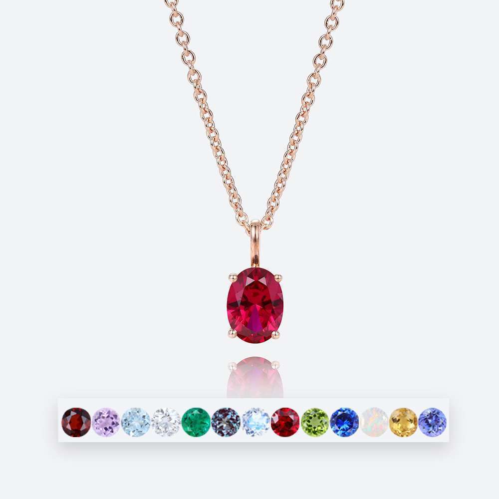Oval Cut Birthstone Necklace Pendant Solitaire Charm Necklace