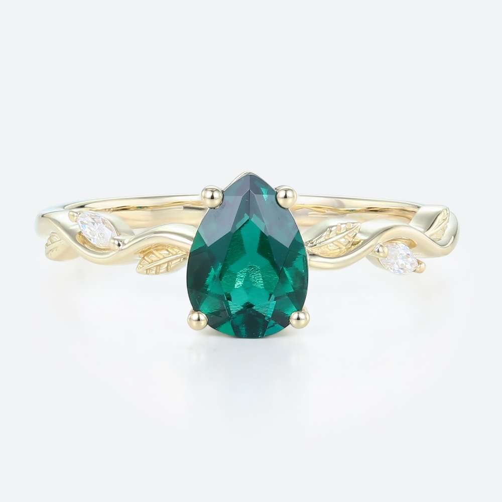 Pear Shaped Emerald Ring Yellow Gold Emerald Engagement Rings