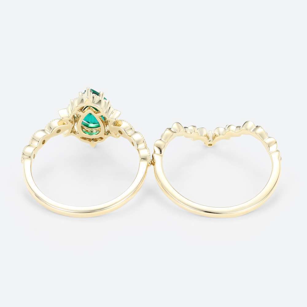 Tear Drop Wedding Ring Set Lab Created Emerald Engagement Rings